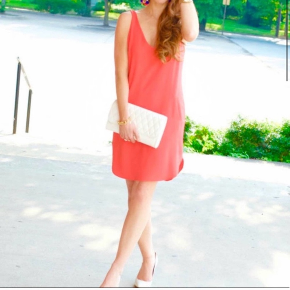 WAYF orange coral crepe shift dress spaghetti strap mini v neck